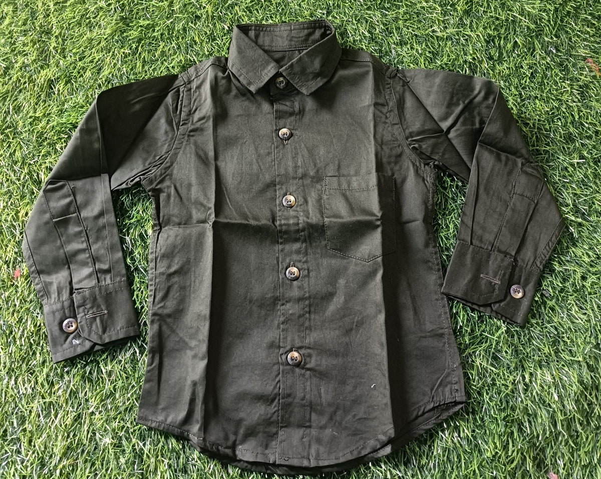 Boys' Solid Charcoal Grey Long Sleeve Button Down Shirt