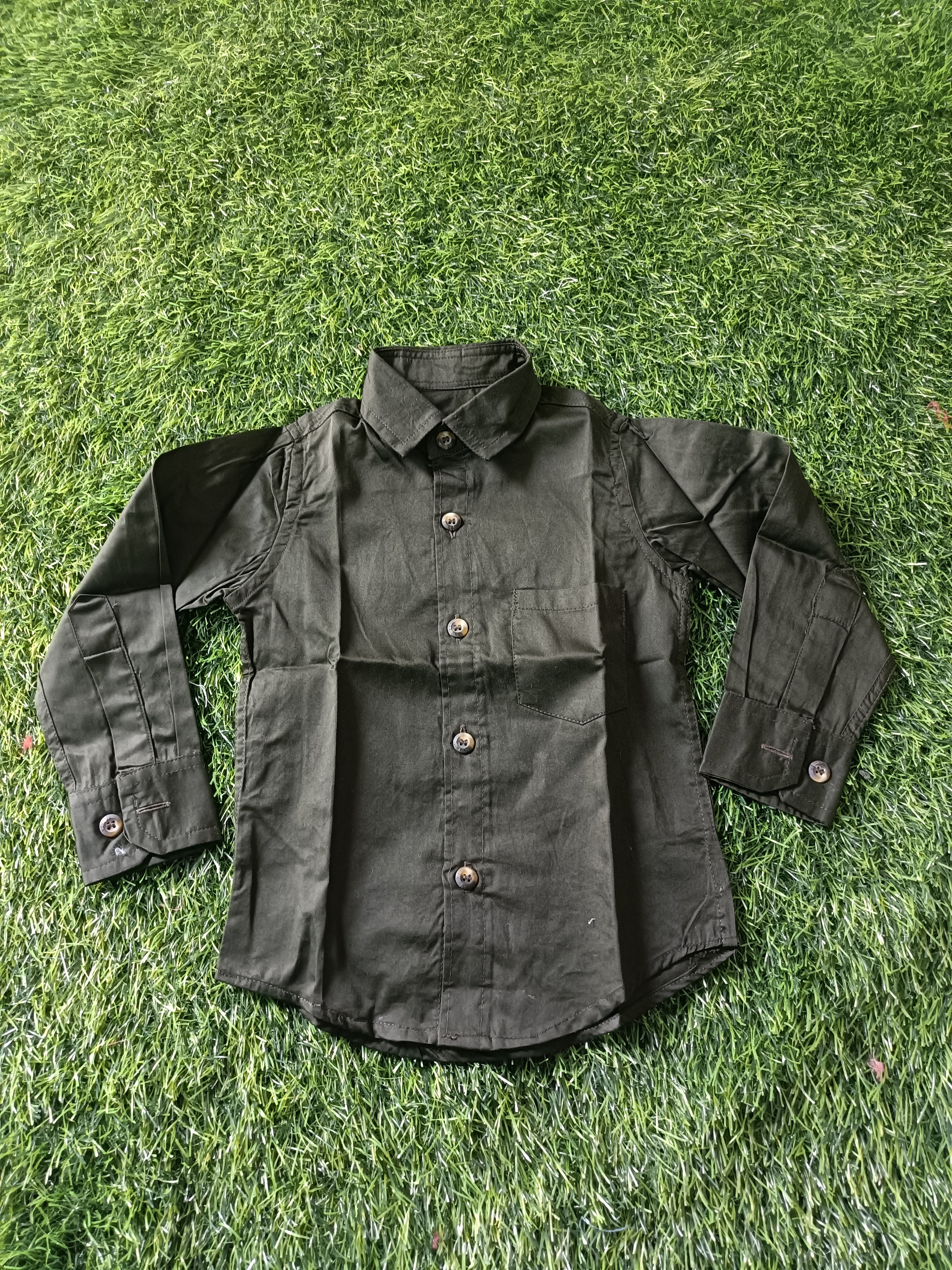 Boys' Solid Charcoal Grey Long Sleeve Button Down Shirt
