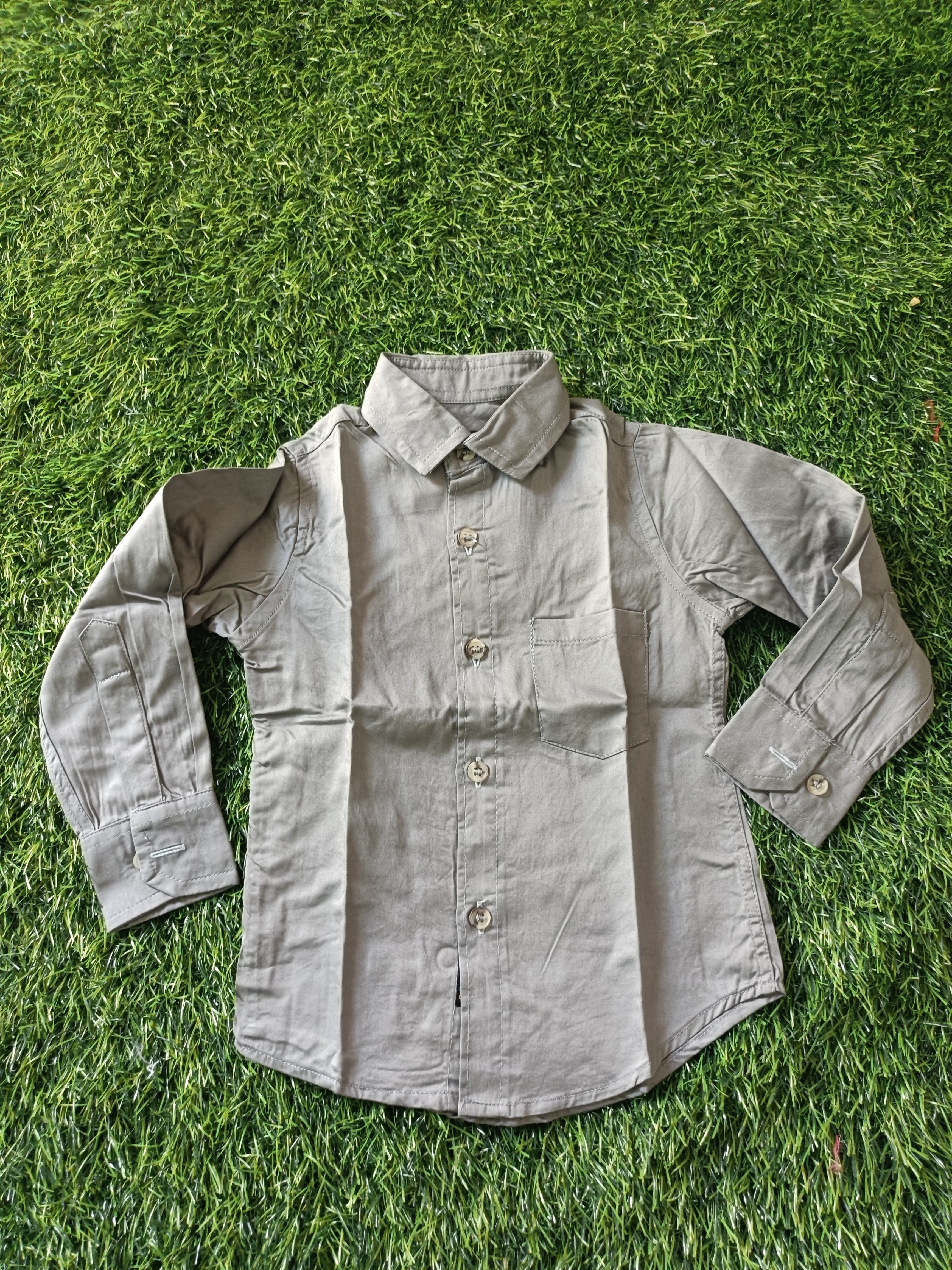 Boys Light Grey Solid Casual Cotton Shirt | Full Sleeves | Regular Fit