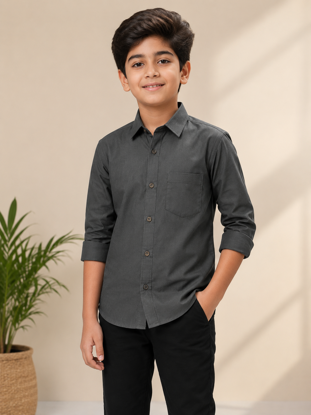 Boys Premium Cream  Collared Shirt