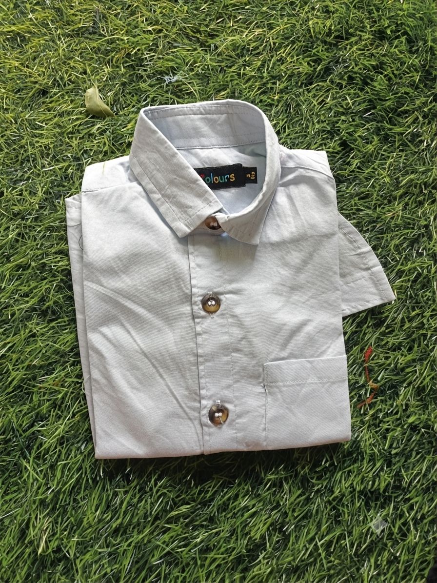 Boys Solid Short Sleeve Button Down Shirt (Light Blue)