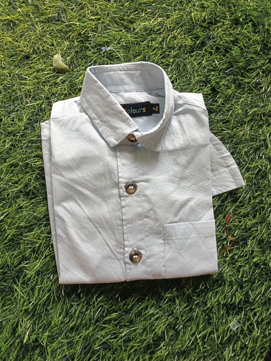 Boys Solid Short Sleeve Button Down Shirt (Light Blue)