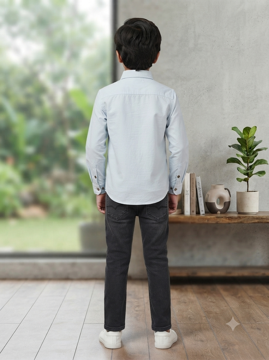 Boys Solid Short Sleeve Button Down Shirt (Light Blue)