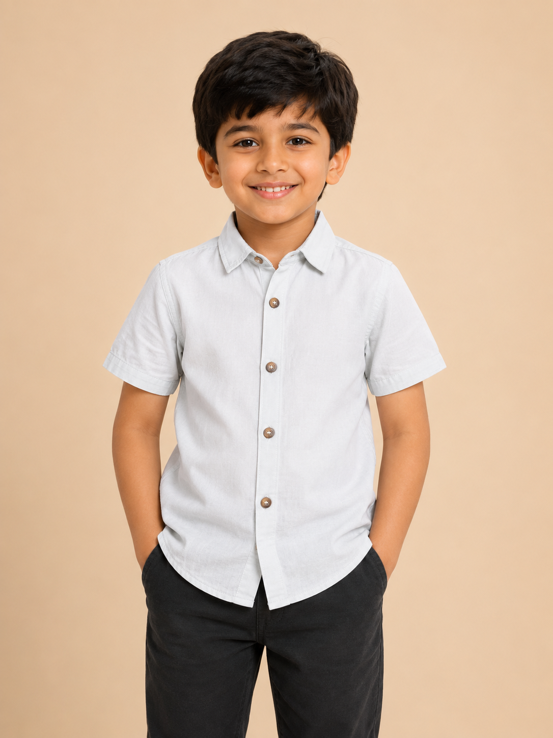 Boys Ice Blue Solid Casual Cotton Shirt | Half Sleeves | Regular Fit