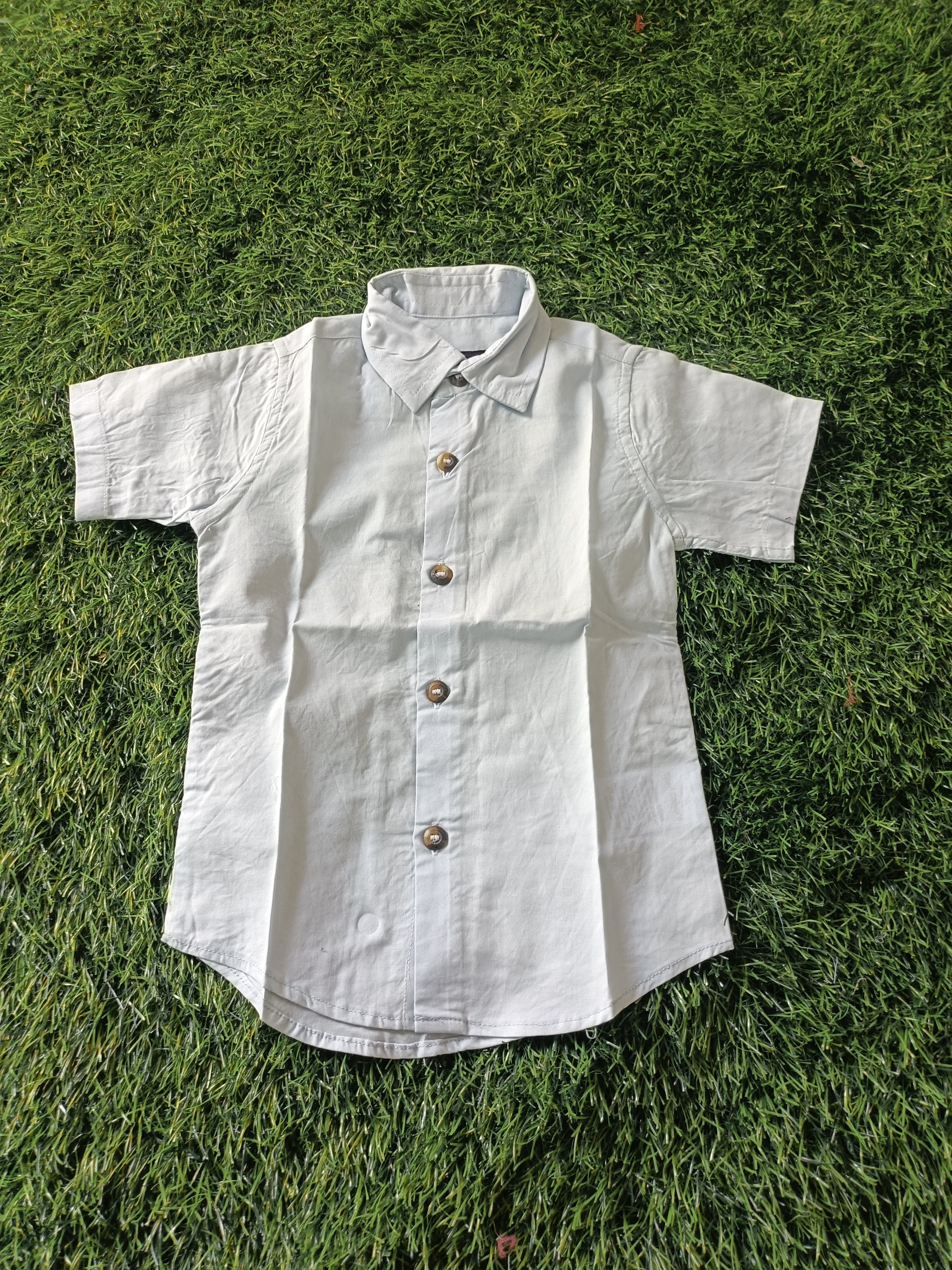 Boys Ice Blue Solid Casual Cotton Shirt | Half Sleeves | Regular Fit