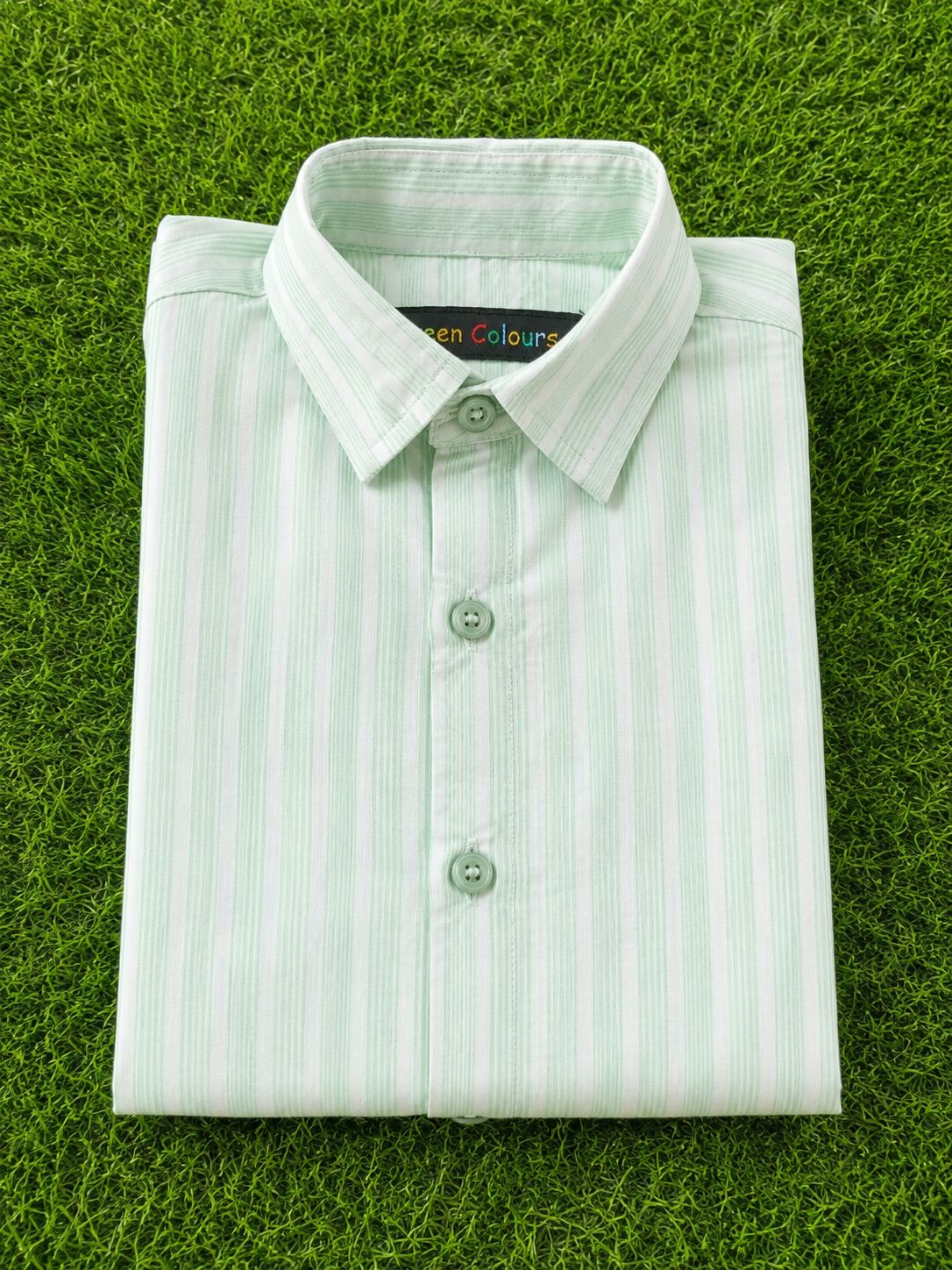 Boys' Light Green Striped Long Sleeve Button Down Shirt