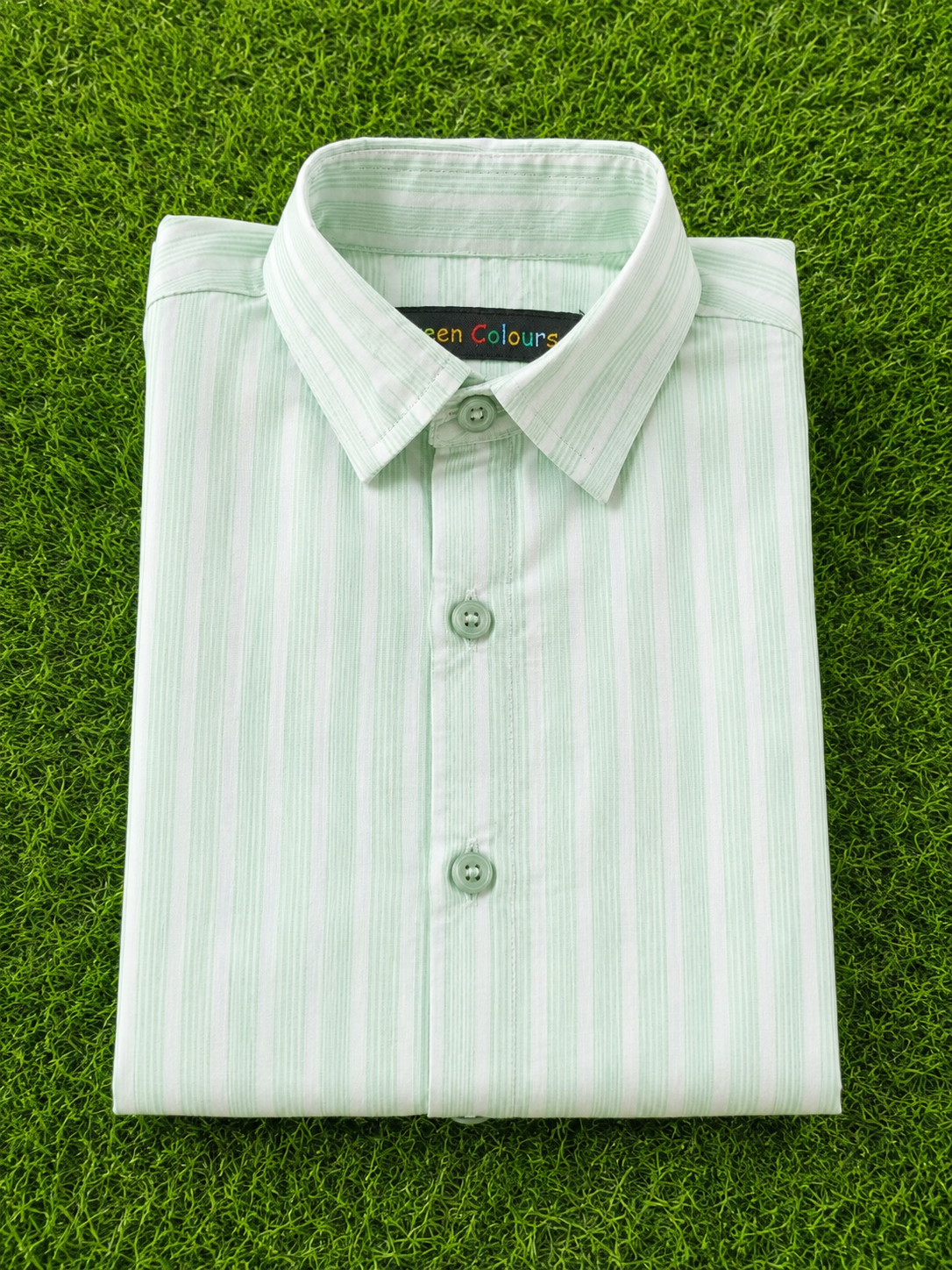 Boys' Light Green Striped Long Sleeve Button Down Shirt