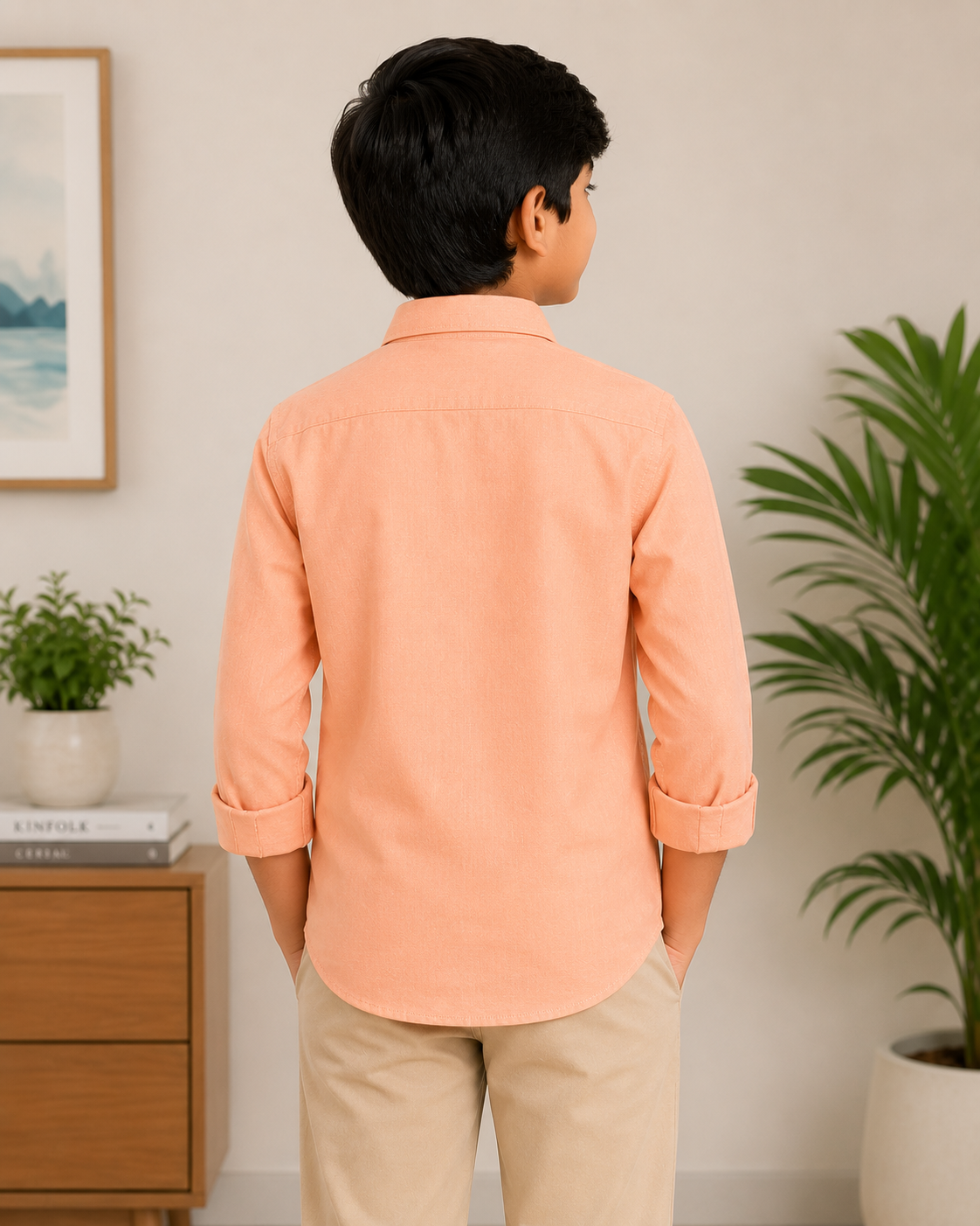 Boys' Solid Peach/Light Orange Long Sleeve Button Down Shirt