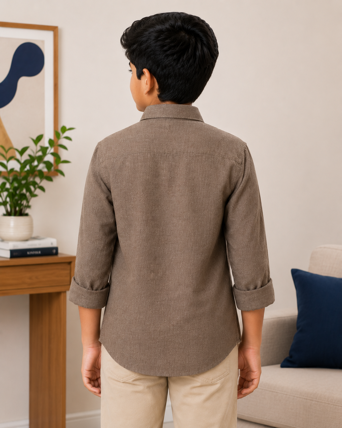 Boys Premium Taupe Brown Collared Casual Wear Shirt