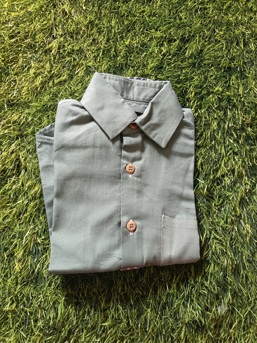 Boys Solid Long Sleeve Button Down Shirt (Sage Green)