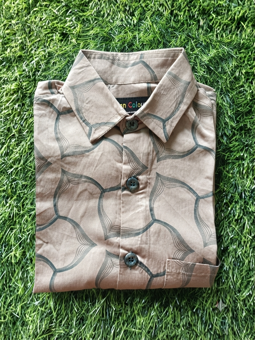 Boys Geometric Print Long Sleeve Button Down Shirt (Light Brown)