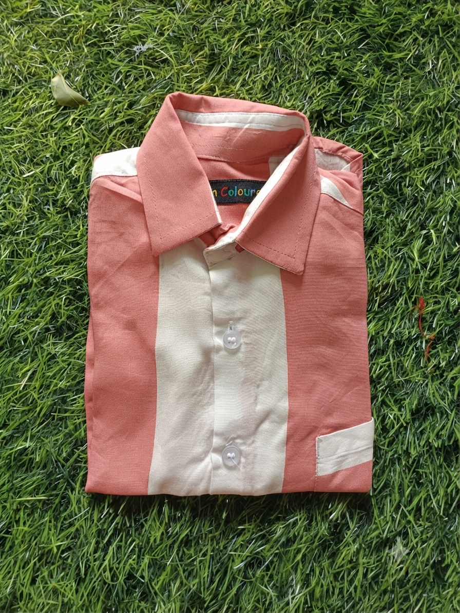 Boys Striped Long Sleeve Button Down Shirt (Peach and Cream)