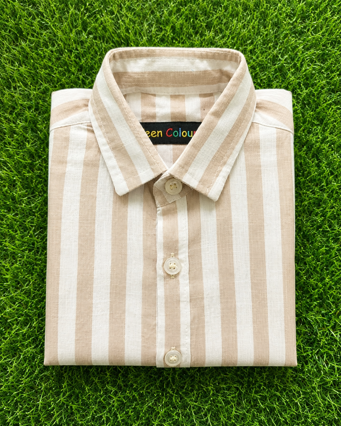Boys Beige White Striped Collared Casual Wear Shirt