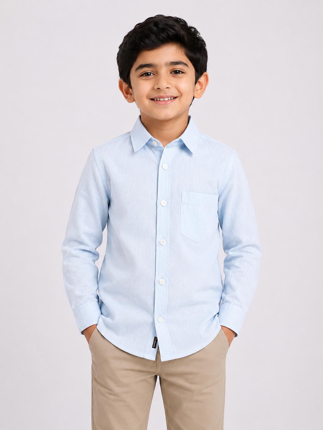 Boys Baby Blue Regular Fit Casual Cotton Shirt