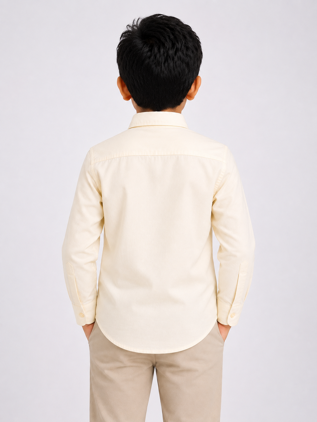 Boys' Solid Light Beige Long Sleeve Button Down Shirt