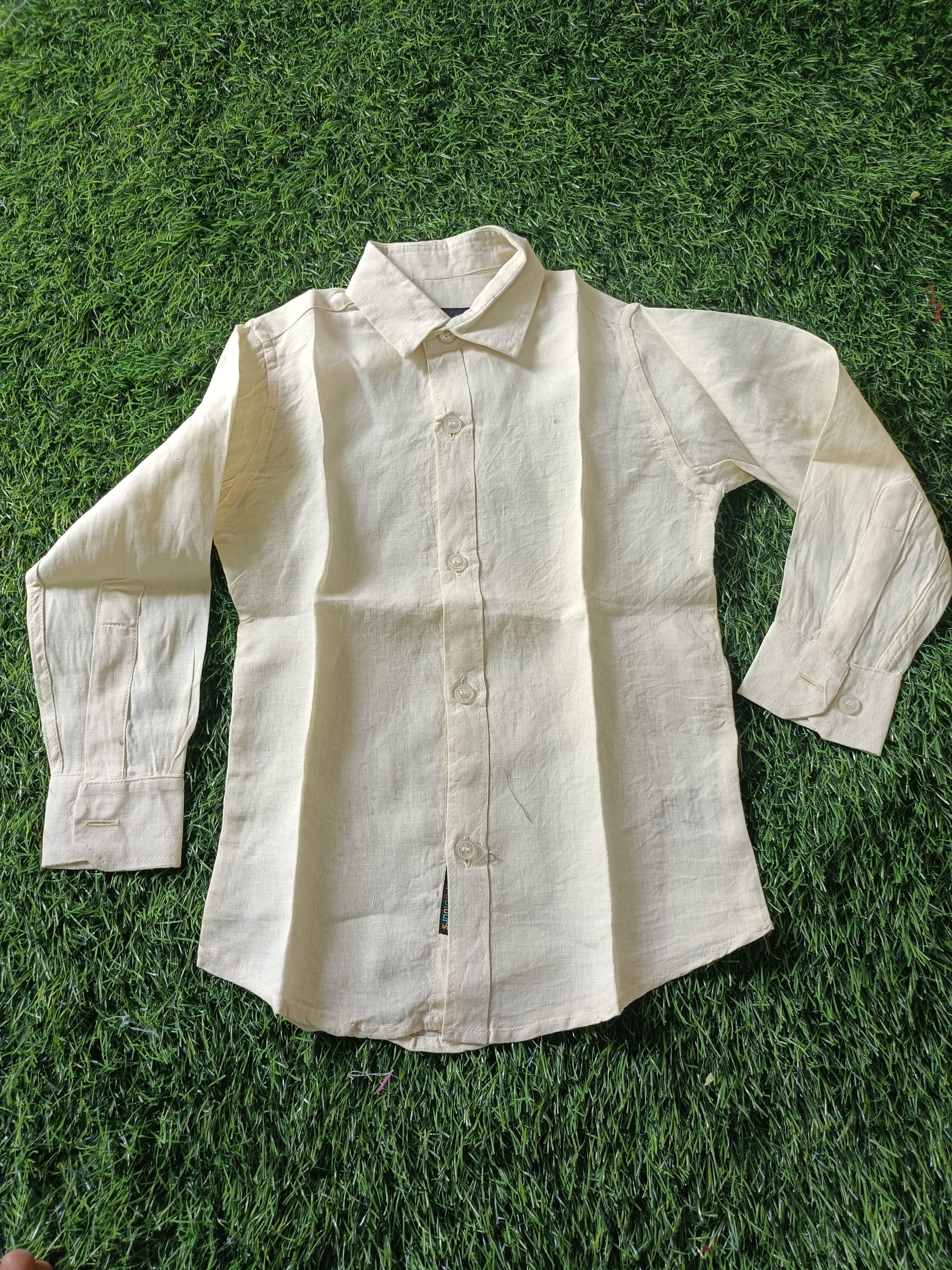 Boys' Solid Light Beige Long Sleeve Button Down Shirt