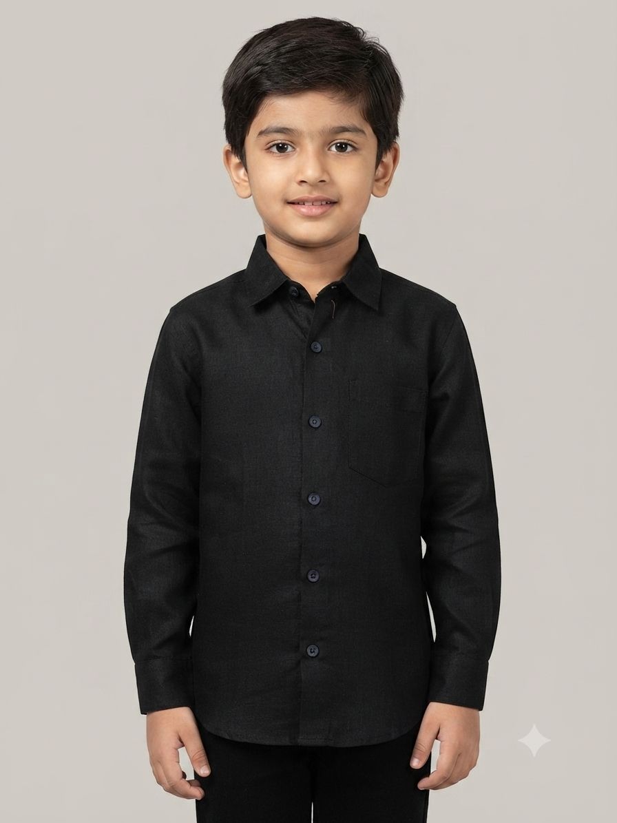 Boys' Solid Black Long Sleeve Button Down Shirt
