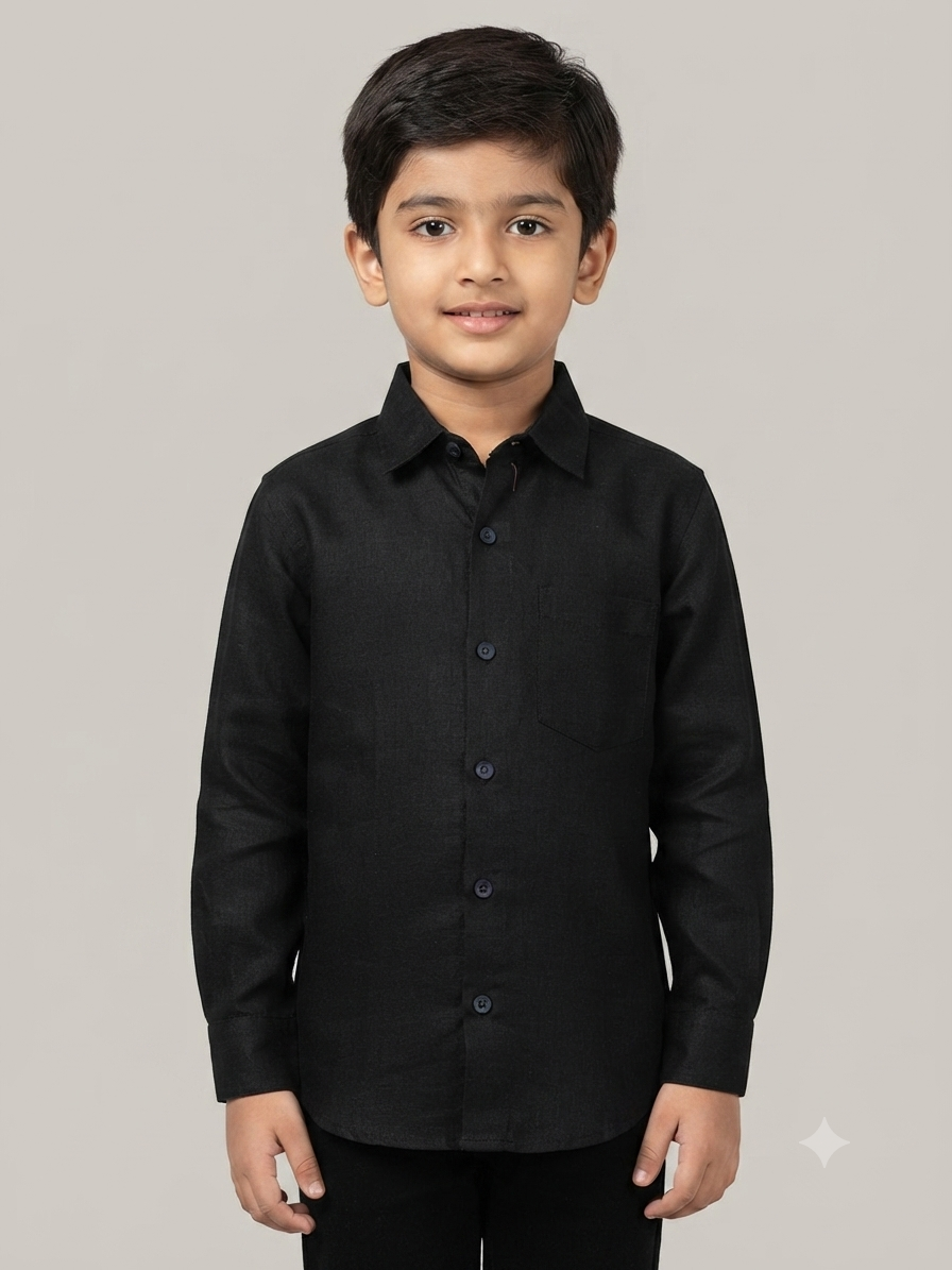 Boys' Solid Black Long Sleeve Button Down Shirt