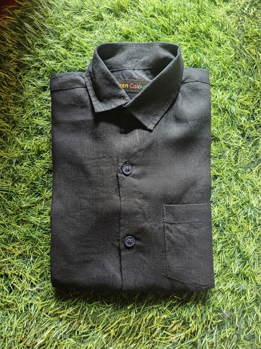 Boys' Solid Black Long Sleeve Button Down Shirt