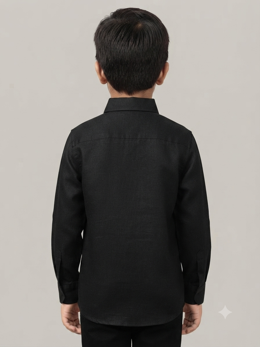 Boys' Solid Black Long Sleeve Button Down Shirt