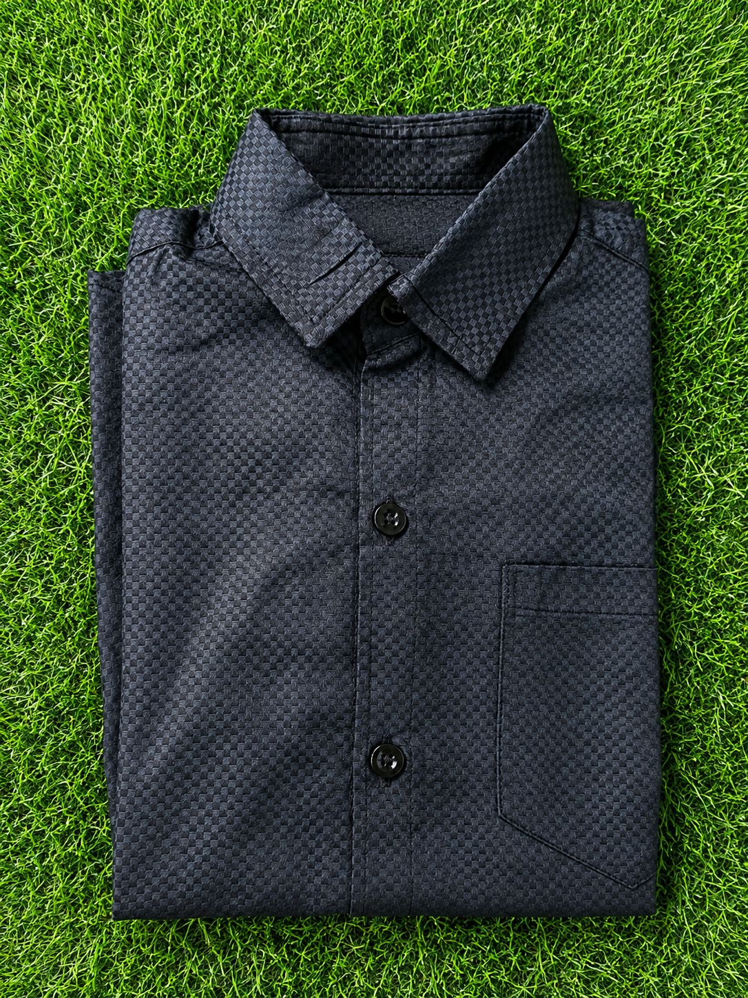Boys Premium Black Textured Collared Shirt