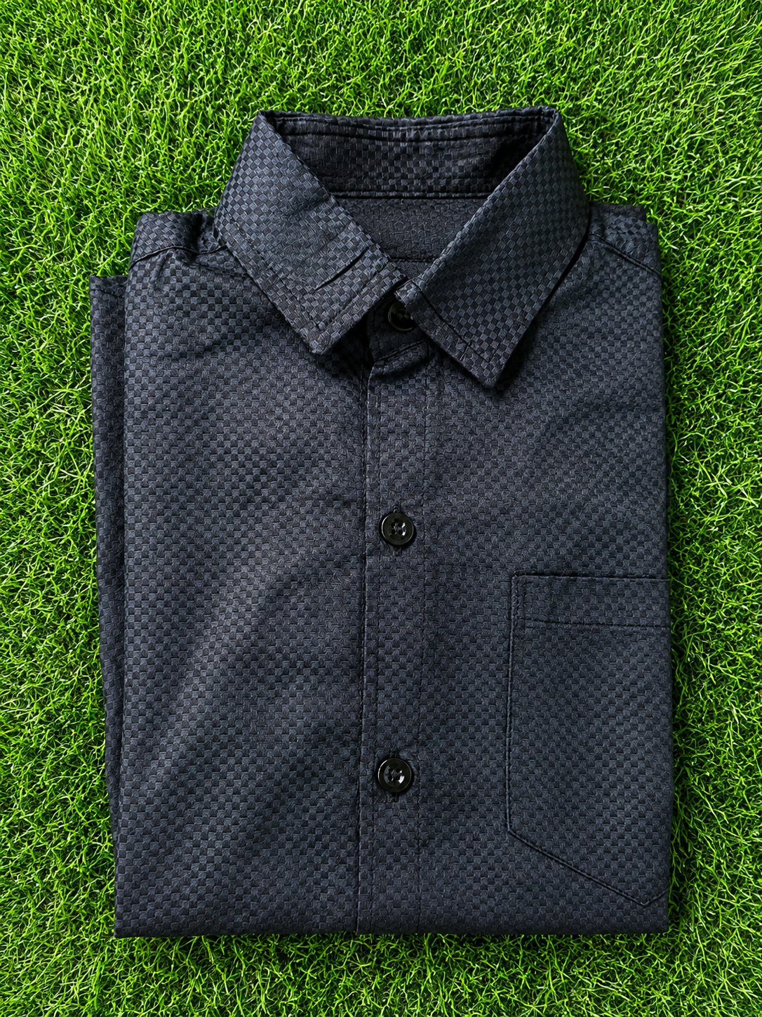 Boys Premium Black Textured Collared Shirt