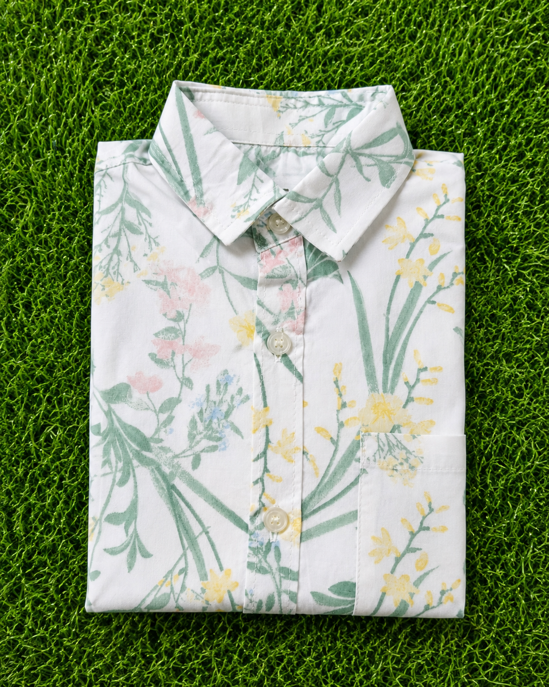 Boys White Floral Print Full Sleeve Casual Shirt