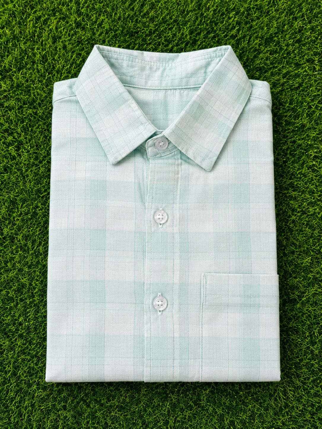 Boys Checked Long Sleeve Button Down Shirt (Light Green)