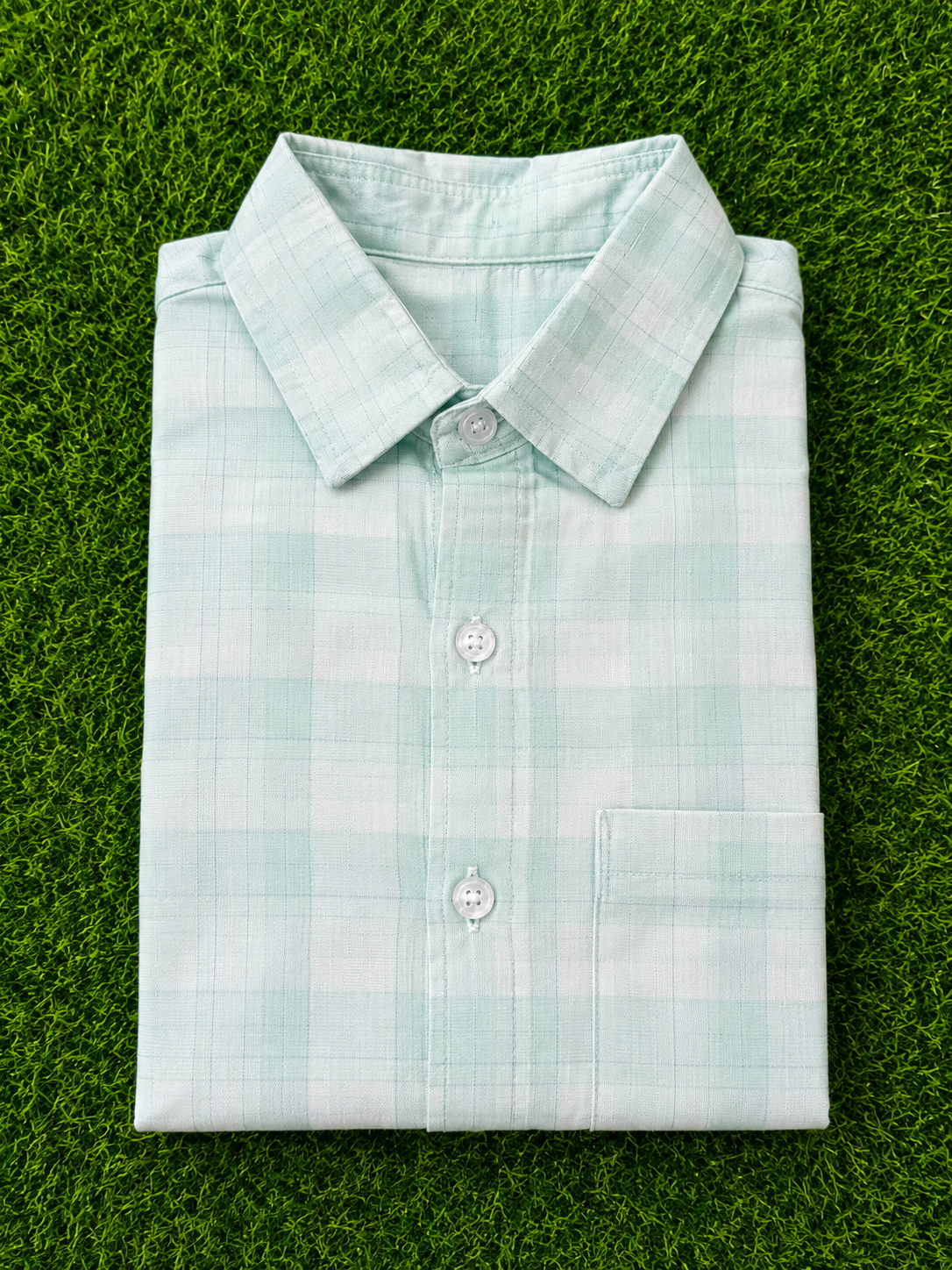 Boys Checked Long Sleeve Button Down Shirt (Light Green)