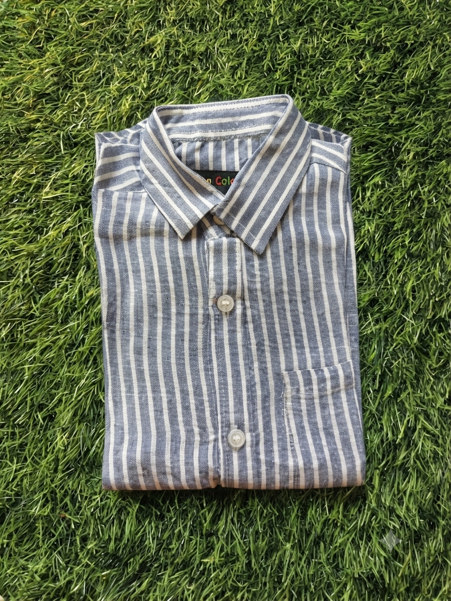 Boys Striped Long Sleeve Button Down Shirt (Blue and White)