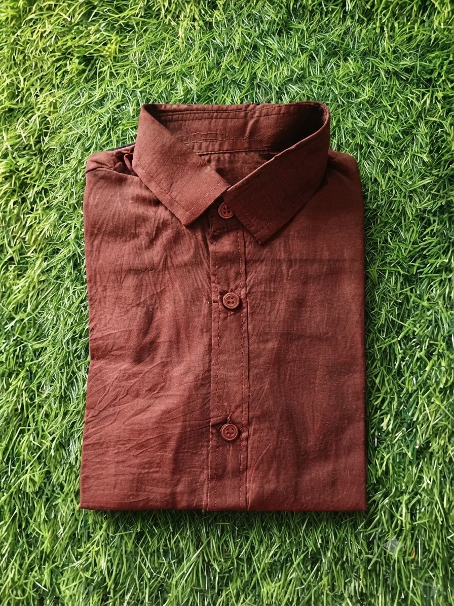 Boys Solid Long Sleeve Button Down Shirt (Brown)