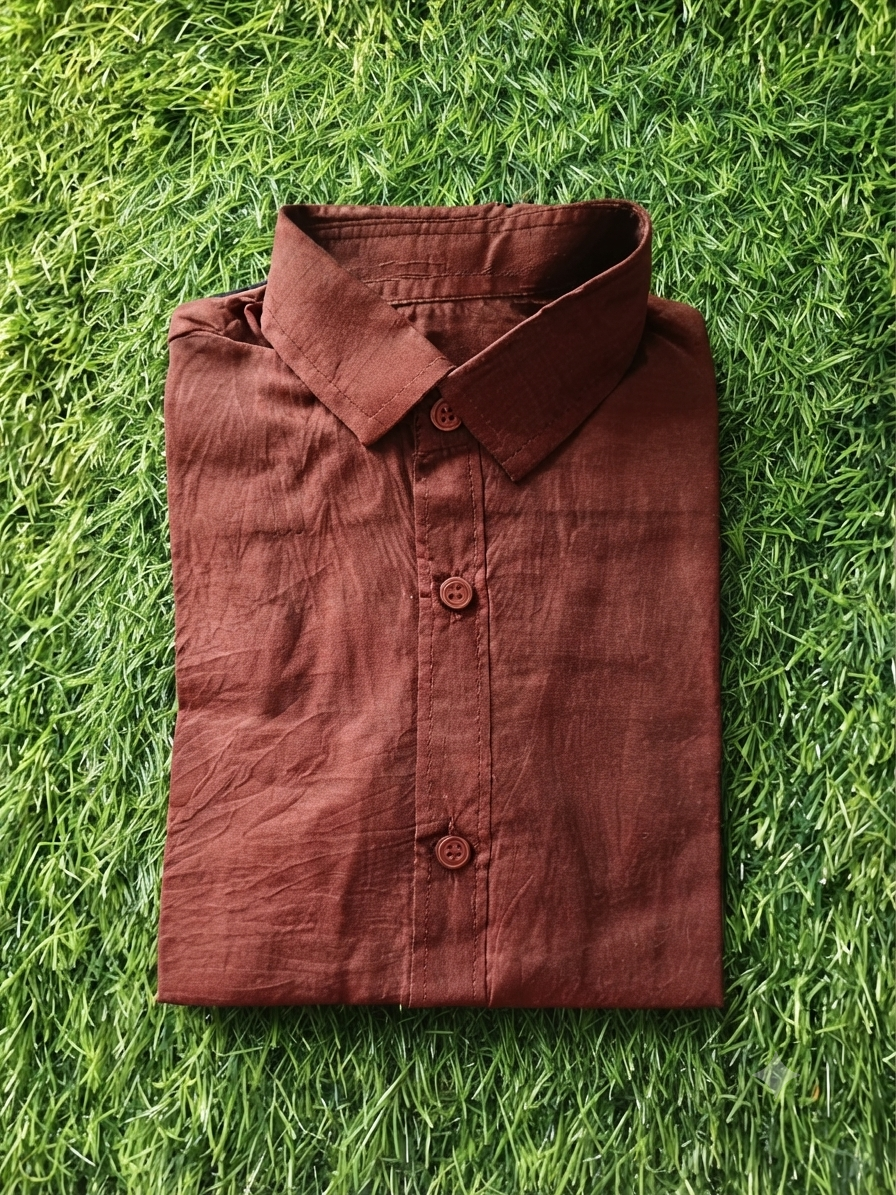 Boys Solid Long Sleeve Button Down Shirt (Brown)