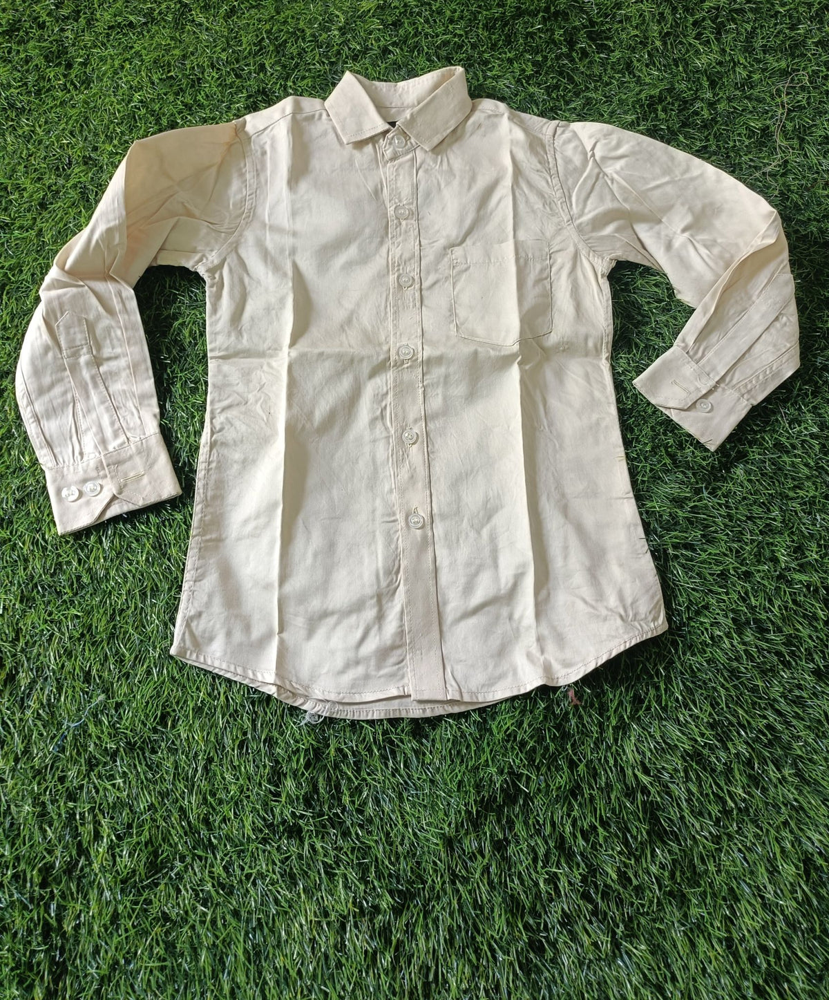 Boys Cream Regular Fit Casual Cotton Shirt