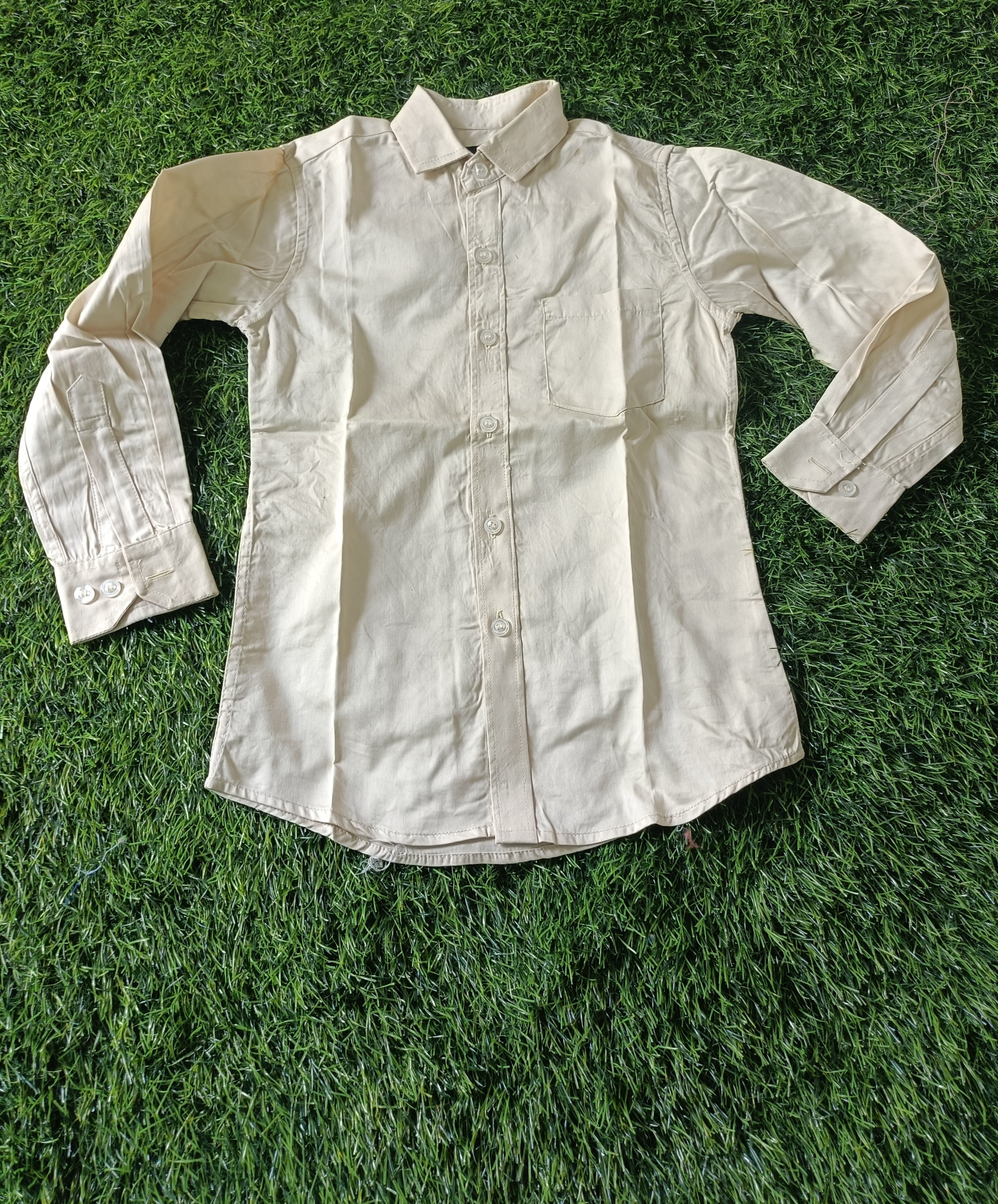 Boys Cream Regular Fit Casual Cotton Shirt