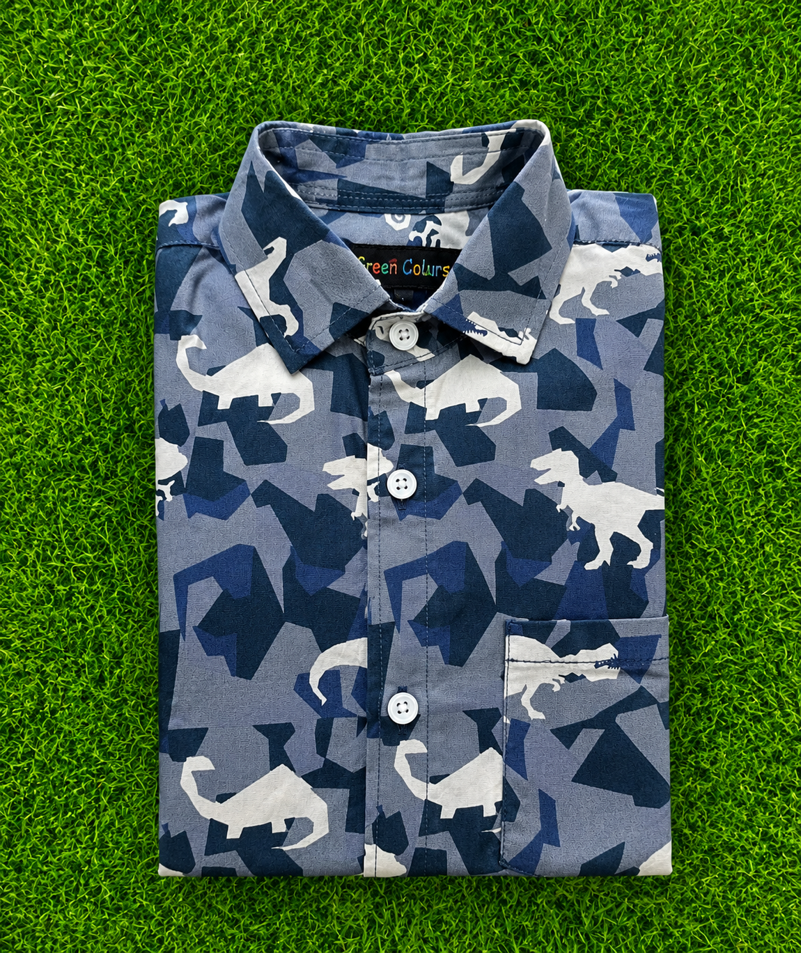 Boys Navy Blue Camouflage Animal Print Cotton Casual Shirt – Full Sleeves