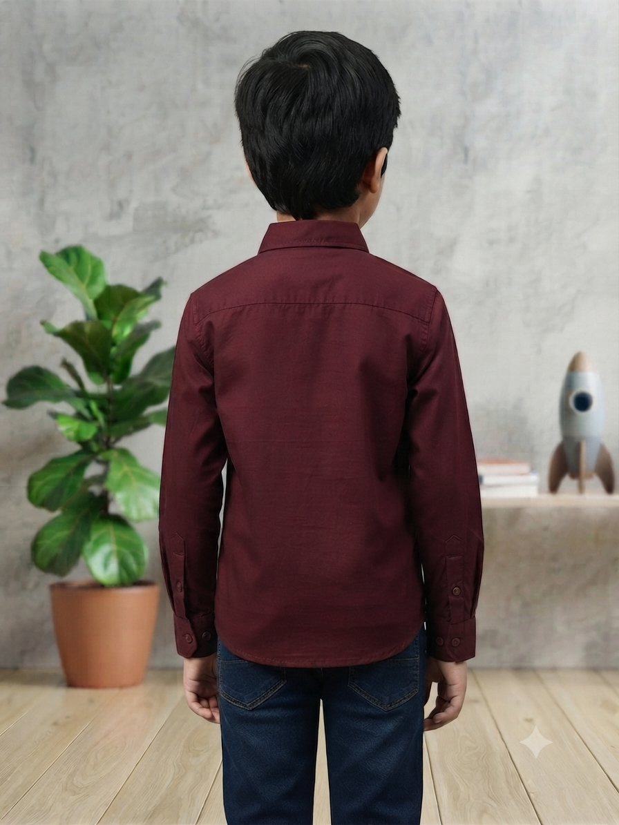 Boys Solid Long Sleeve Button Down Shirt (Maroon)