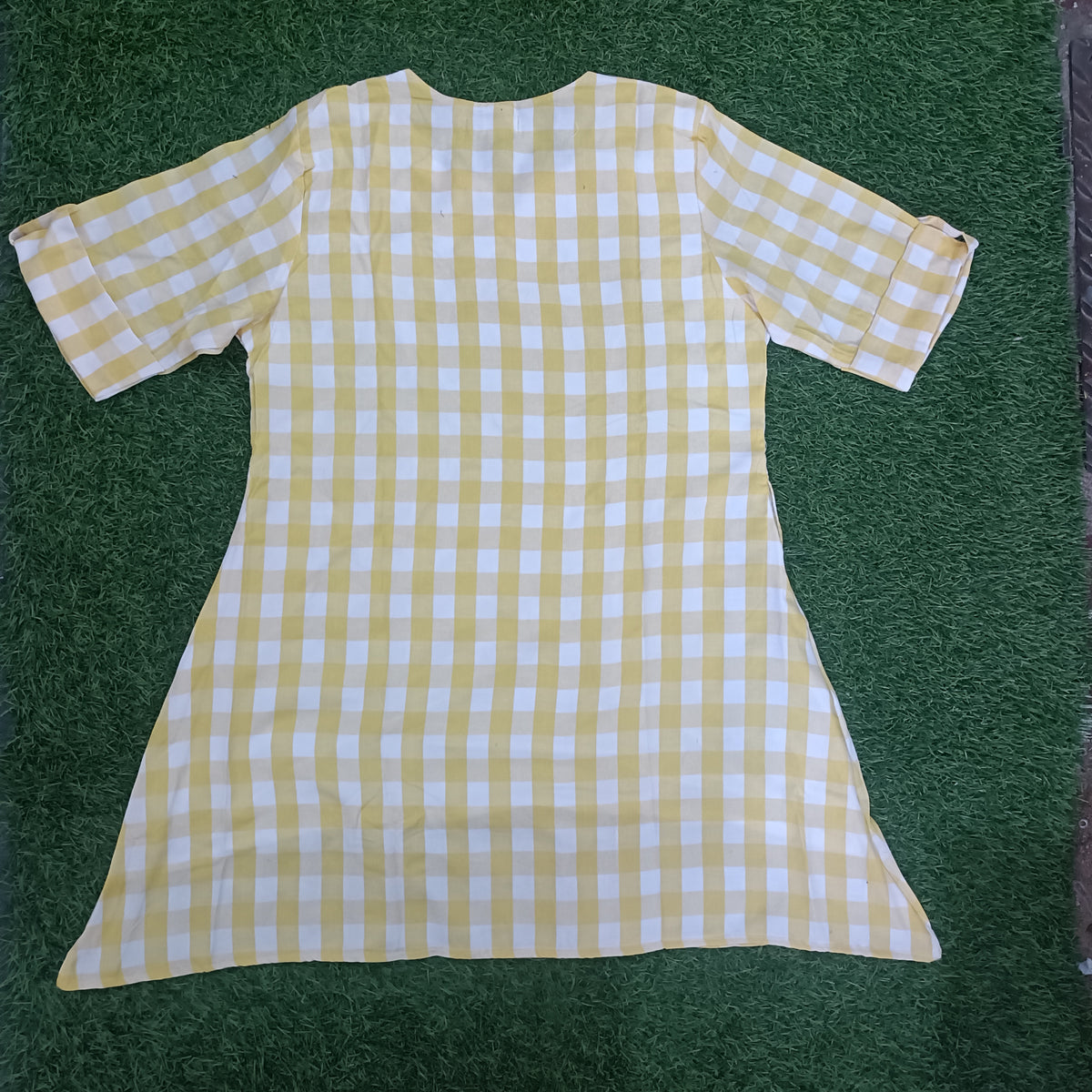 Teen Colours Yellow and White Checked Casual Cotton Kurti / Tunic (TBX)
