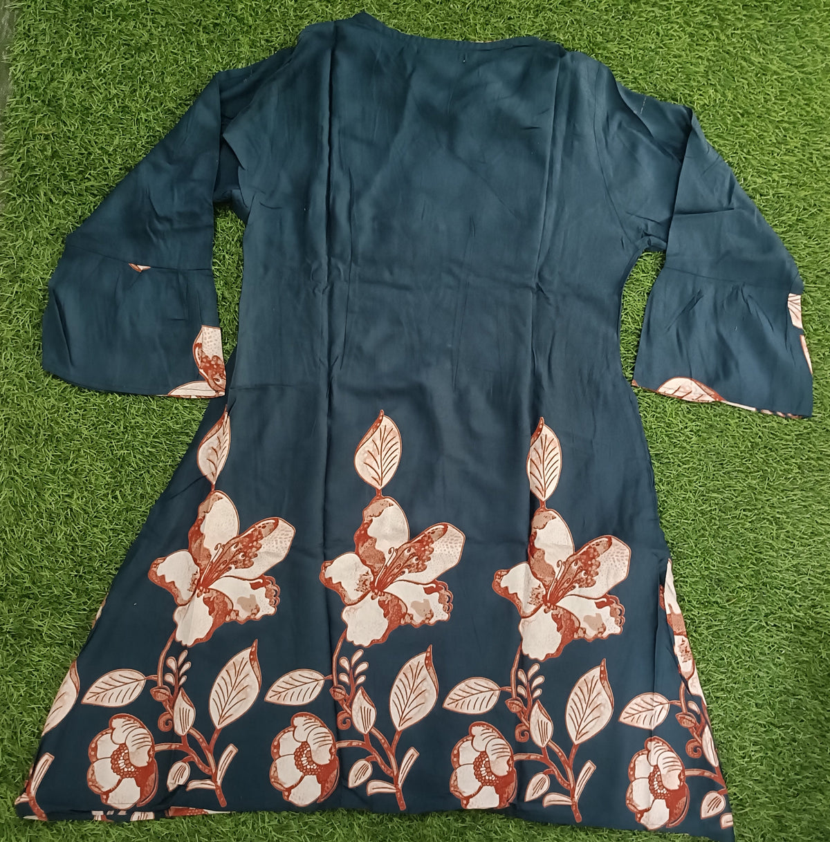 Teen Colours Teal Blue Floral Print Casual Cotton Kurti / Tunic