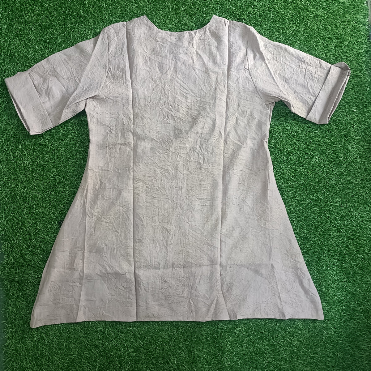 Women’s Light Taupe Self-Design A-Line Kurti with Notch Neck