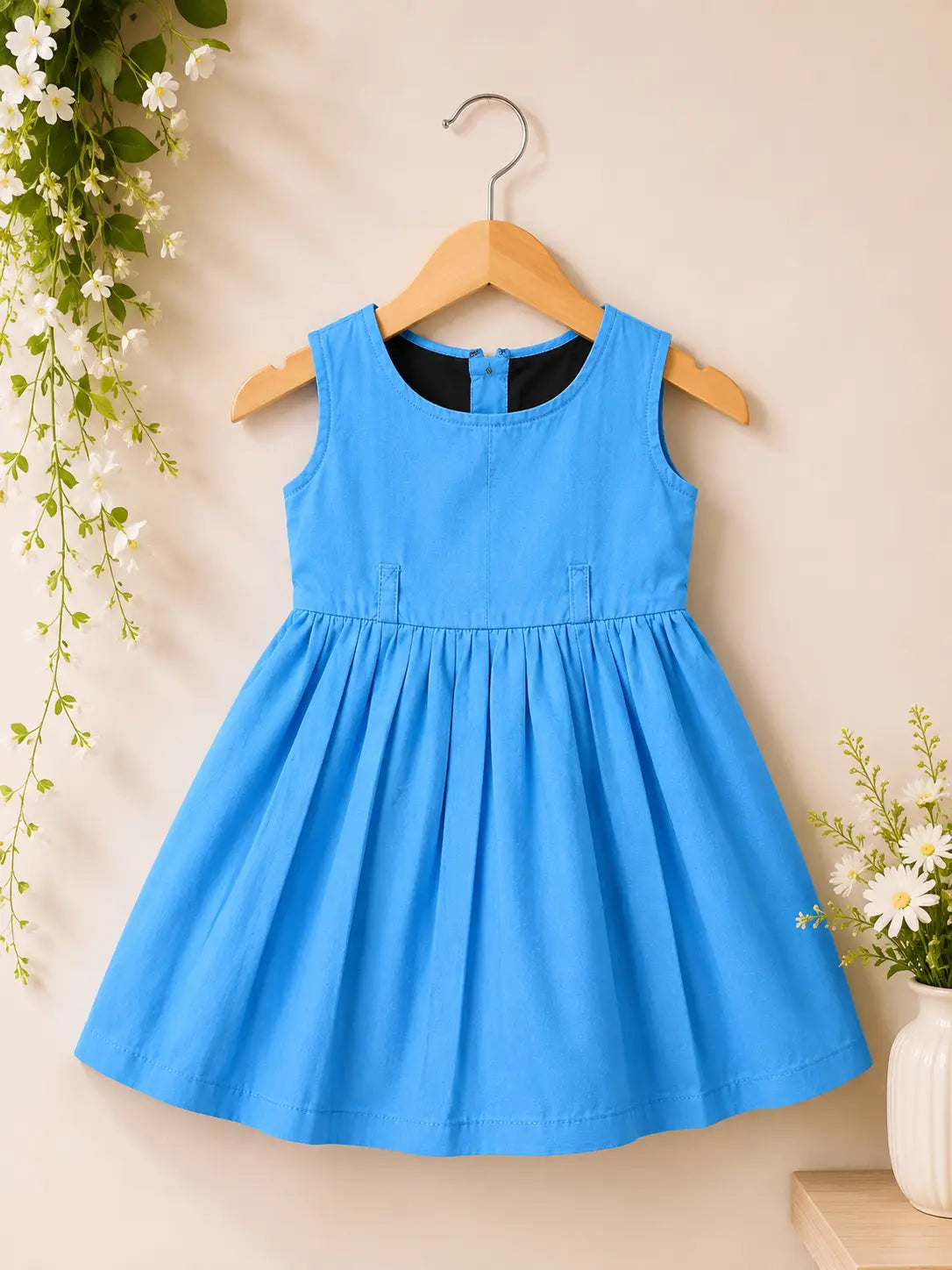 Girls Sky Blue Sleeveless cotton Party Wear frock