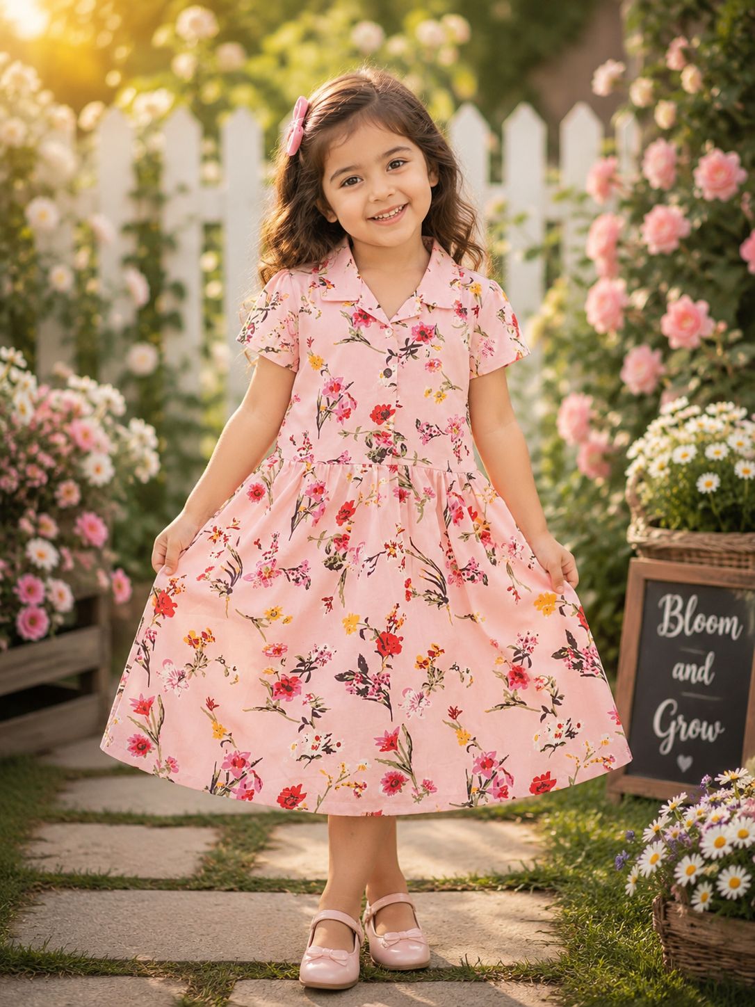 6Y [Frock: Chest 26" -Waist 25" - Length 27" ] / Baby pink / Cotton