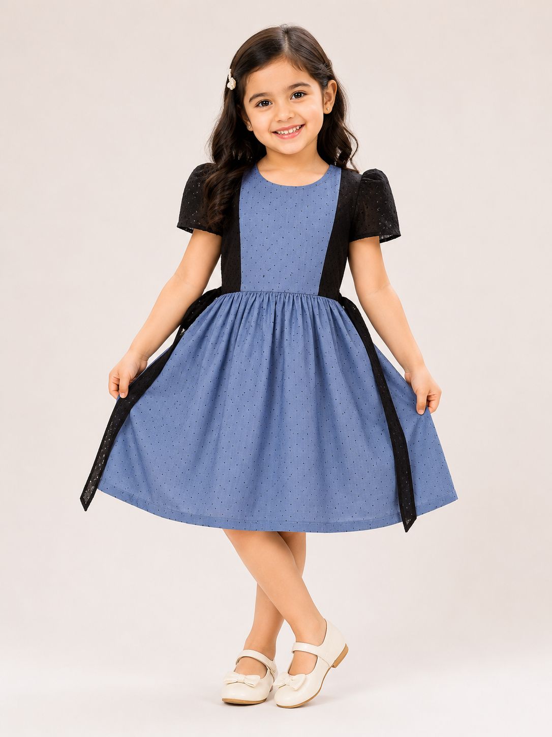 Midnight Bloom round neckline  Sleeveless cotton Frock