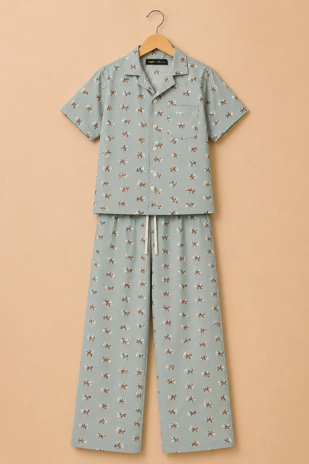 Boys Navy Blue Polo Rider Printed Shirt & Pant  Set