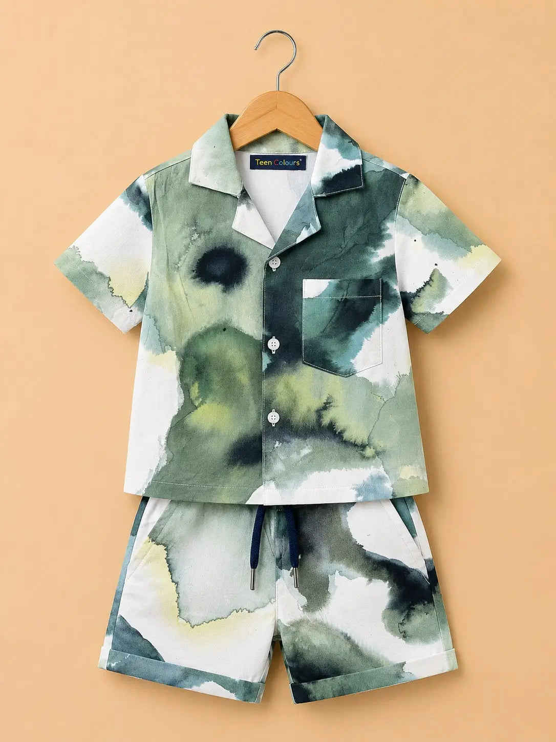 Boys Abstract Watercolor Print Half Sleeve Shirt & Shorts  Set
