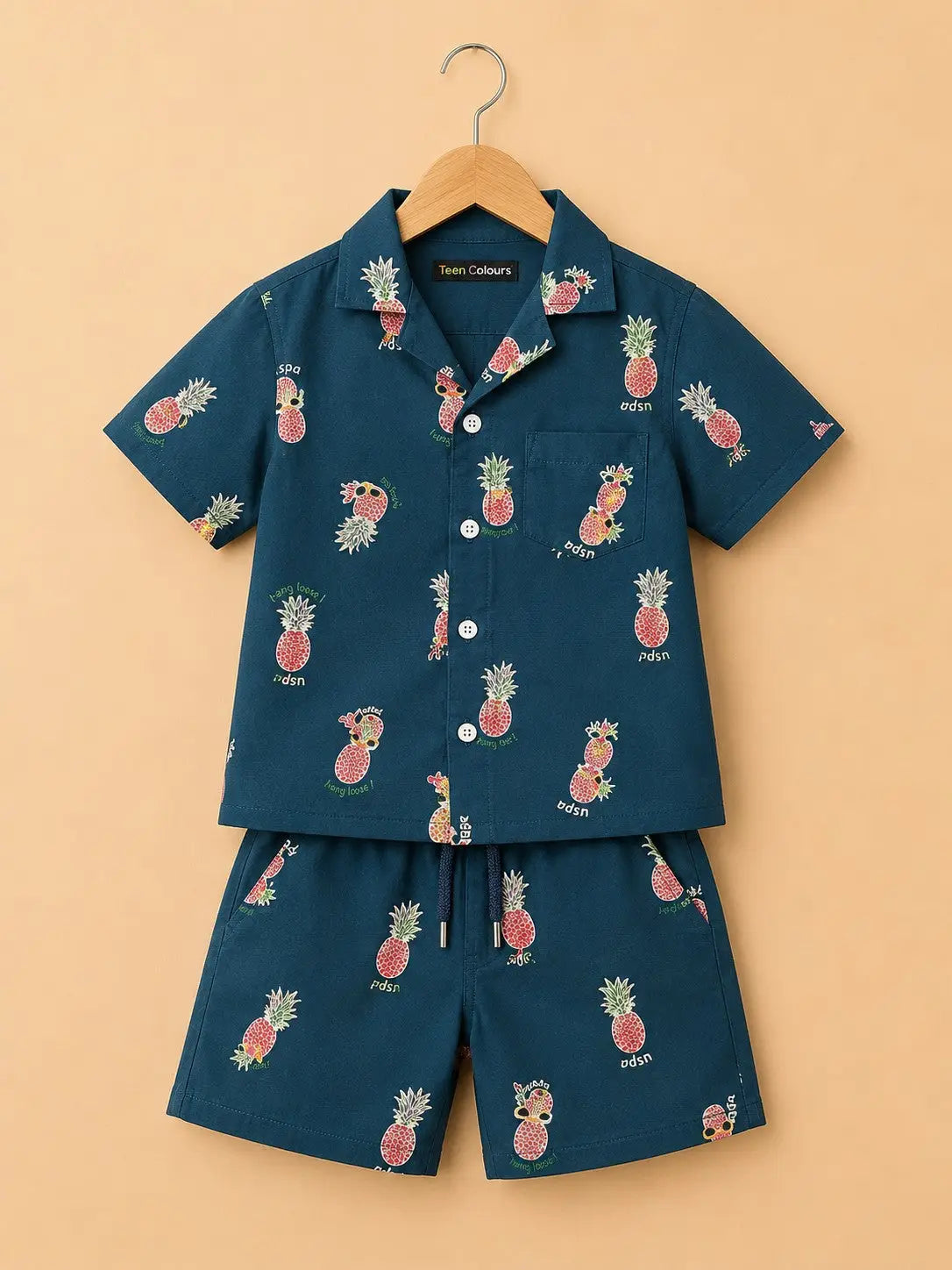 Boys Pineapple Print Half Sleeve Shirt & Shorts  Set