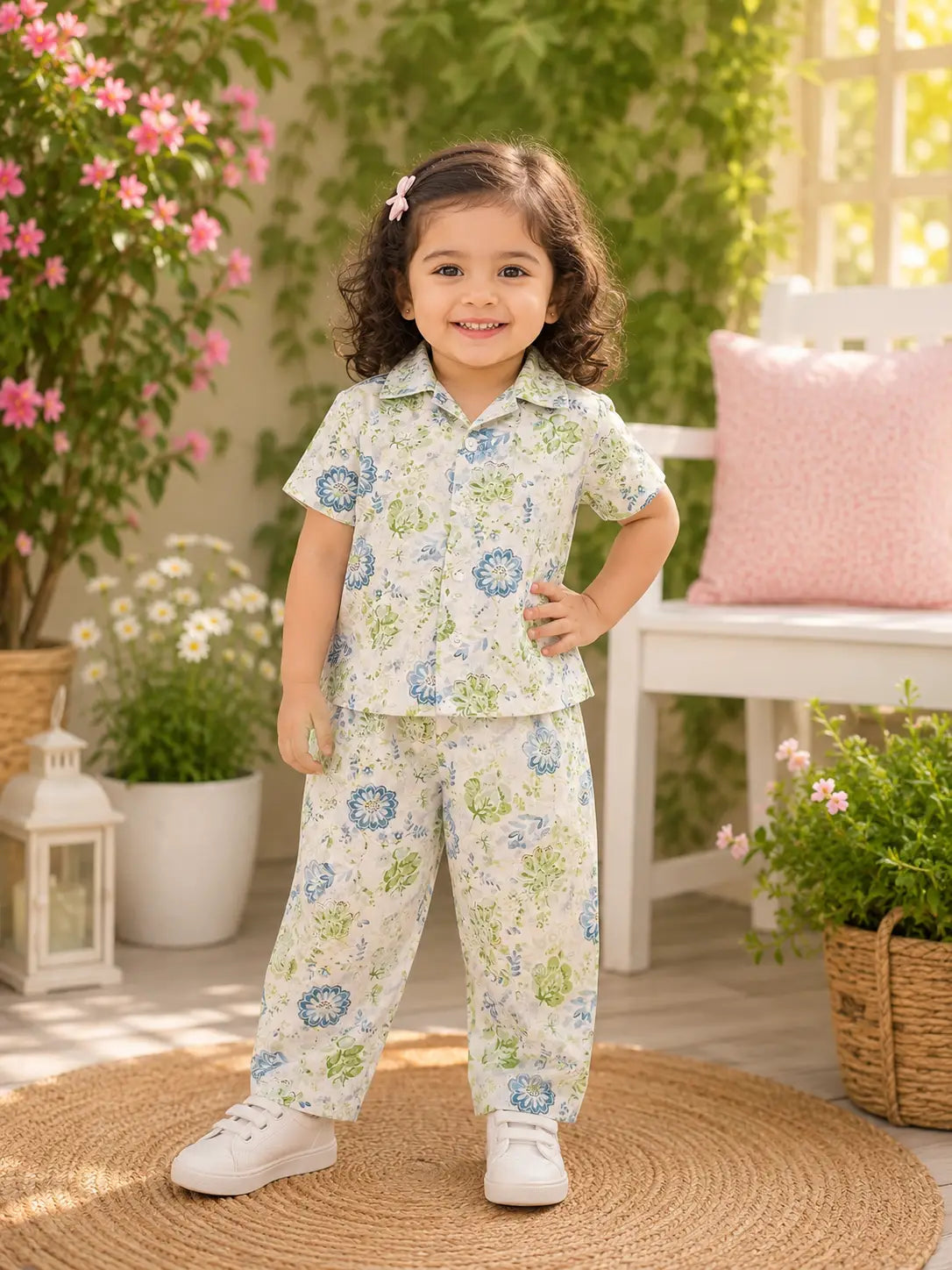 Kids Off-White Floral Botanical Printed Shirt & Pant  Set