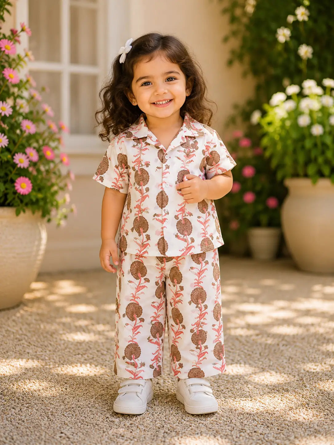 Kids Off-White Floral Block Print Shirt & Pant  Set
