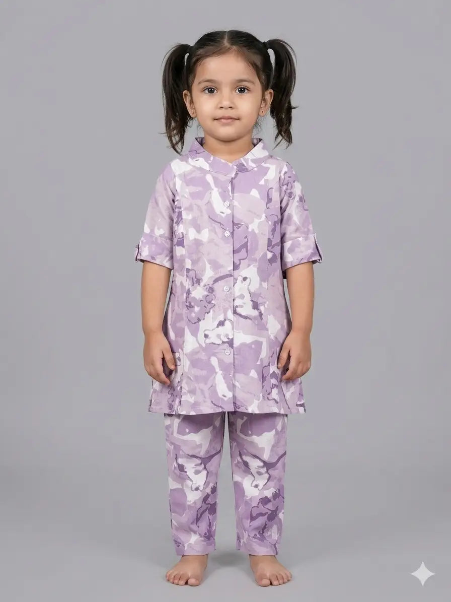 Girls Lavender Floral Abstract Printed Cotton  Set  kurthi & Pant