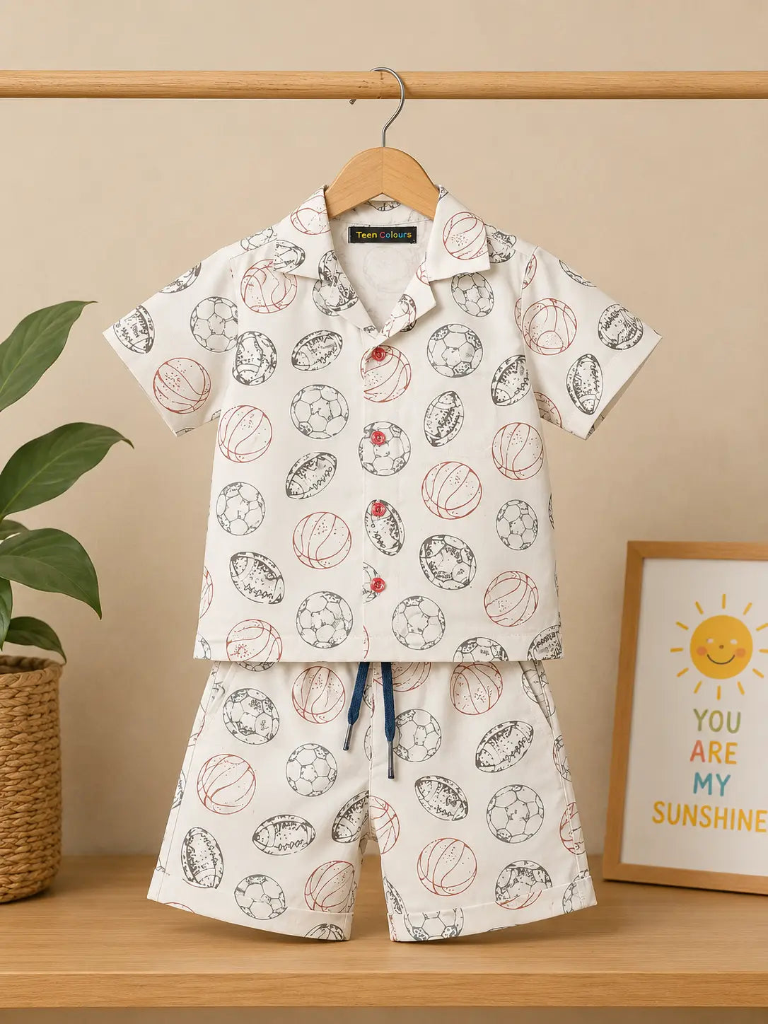 Boys Sports Ball Print Half Sleeve Shirt & Shorts  Set