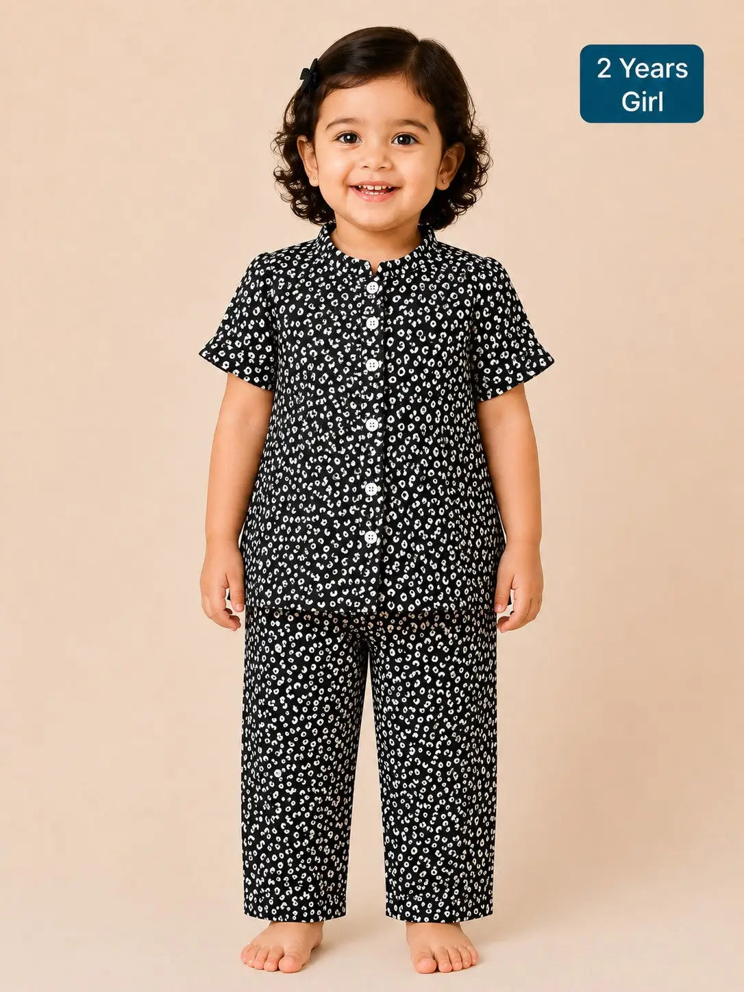 Girls Dark Navy Blue Animal Print Cotton  Set  kurthi & Pant